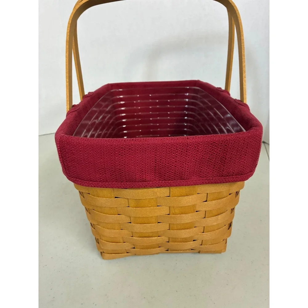 Longaberger‎ 2009 Handwoven Basket with Burgundy Liner and Plastic Protector